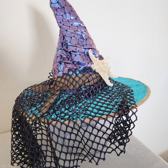 Costume Mermaid Witch Hat Seaworthy Starfish with Net Unique Art to Wear
